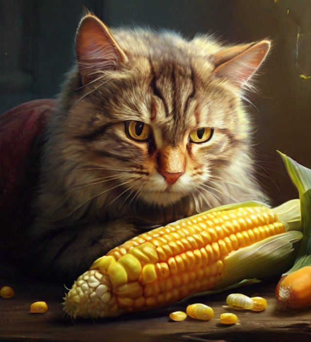gato comendo milho