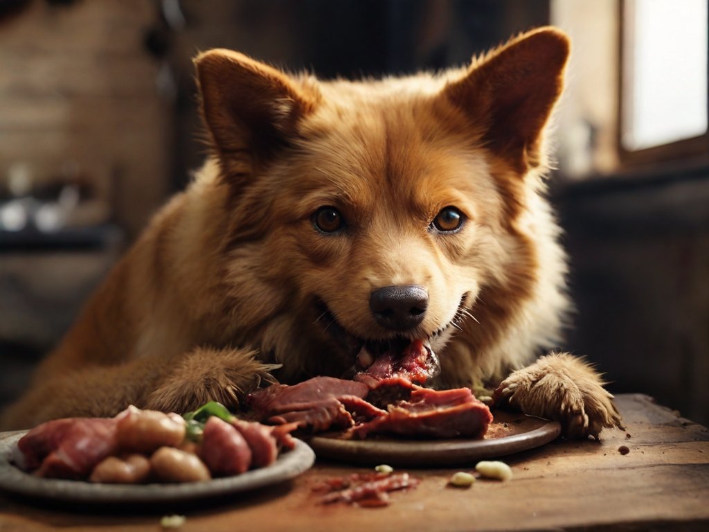 cachorro comendo carne crua