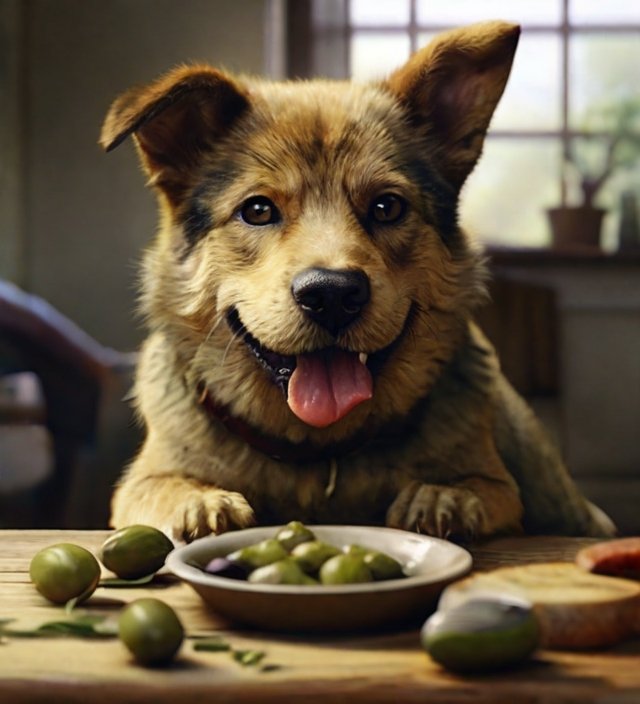 cachorro comendo azeitona