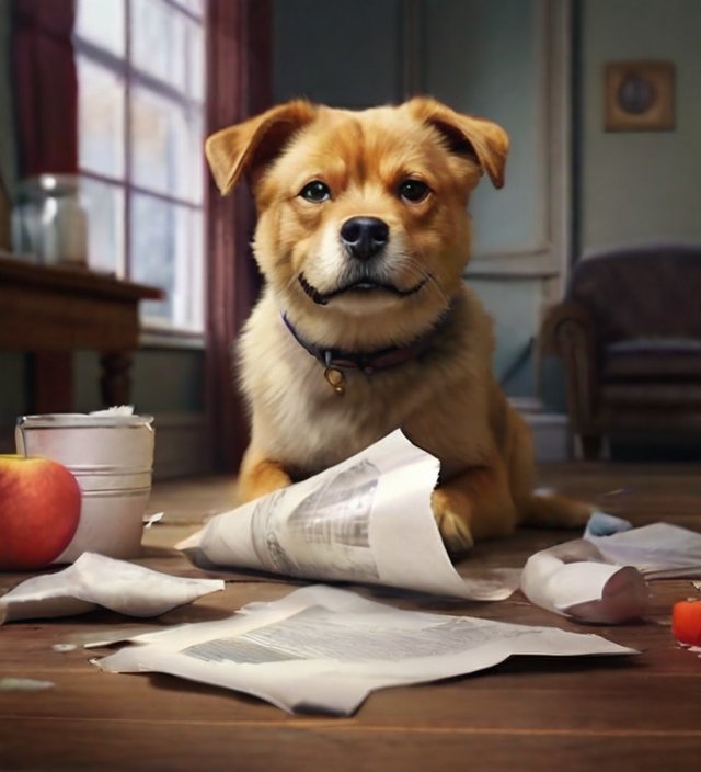 cachorro comendo papel