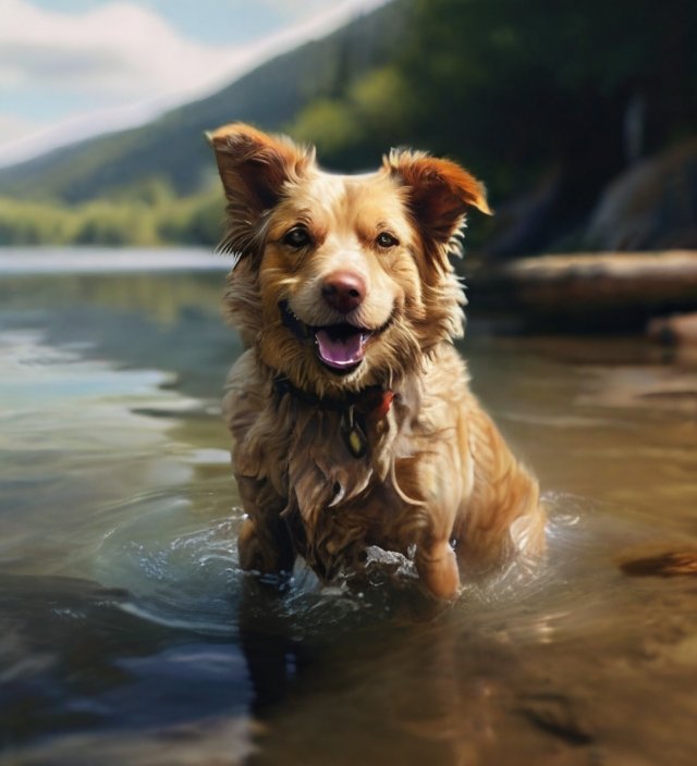 cachorro na agua