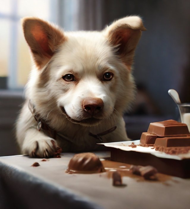 cachorro comendo chocolate branco