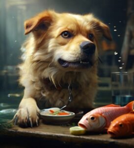 cachorro comendo espinha de peixe