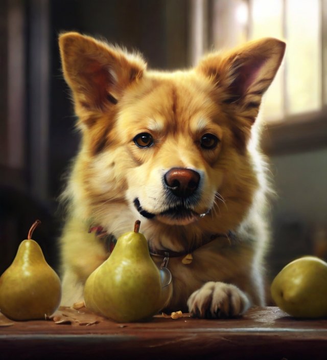 cachorro comendo pera