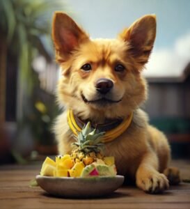 cachorro comendo abacaxi