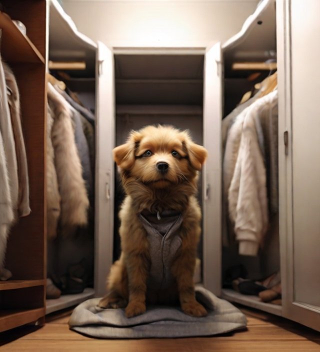 cachorro dentro de um armário