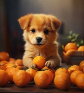filhote de cachorro comendo laranja